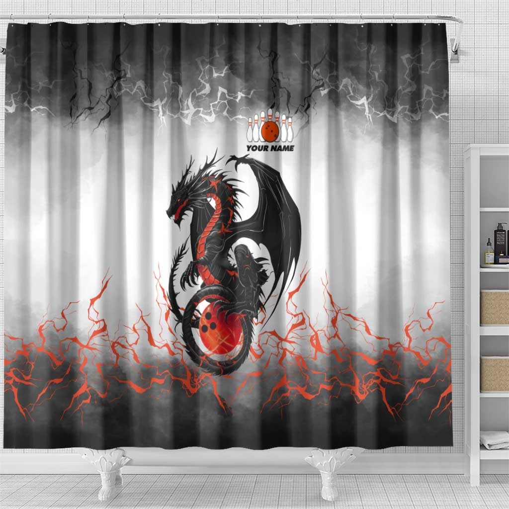 Custom Black Dragon Bowling Shower Curtain with Fiery Ball and Thunderstorm Lightning Pattern - Wonder Print Shop