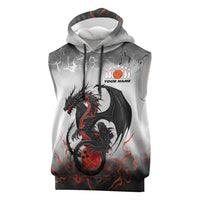 Custom Black Dragon Bowling Sleeveless Hoodie with Fiery Ball and Thunderstorm Lightning Pattern - Wonder Print Shop
