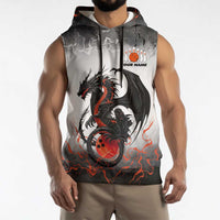 Custom Black Dragon Bowling Sleeveless Hoodie with Fiery Ball and Thunderstorm Lightning Pattern - Wonder Print Shop