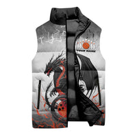 Custom Black Dragon Bowling Sleeveless Puffer Jacket with Fiery Ball and Thunderstorm Lightning Pattern - Wonder Print Shop