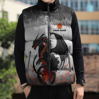 Custom Black Dragon Bowling Sleeveless Puffer Jacket with Fiery Ball and Thunderstorm Lightning Pattern - Wonder Print Shop