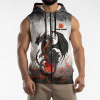 Custom Black Dragon Bowling Sleeveless Zip Hoodie with Fiery Ball and Thunderstorm Lightning Pattern - Wonder Print Shop