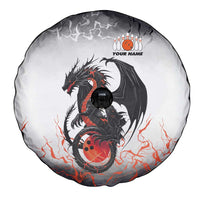 Custom Black Dragon Bowling Spare Tire Cover with Fiery Ball and Thunderstorm Lightning Pattern - Wonder Print Shop