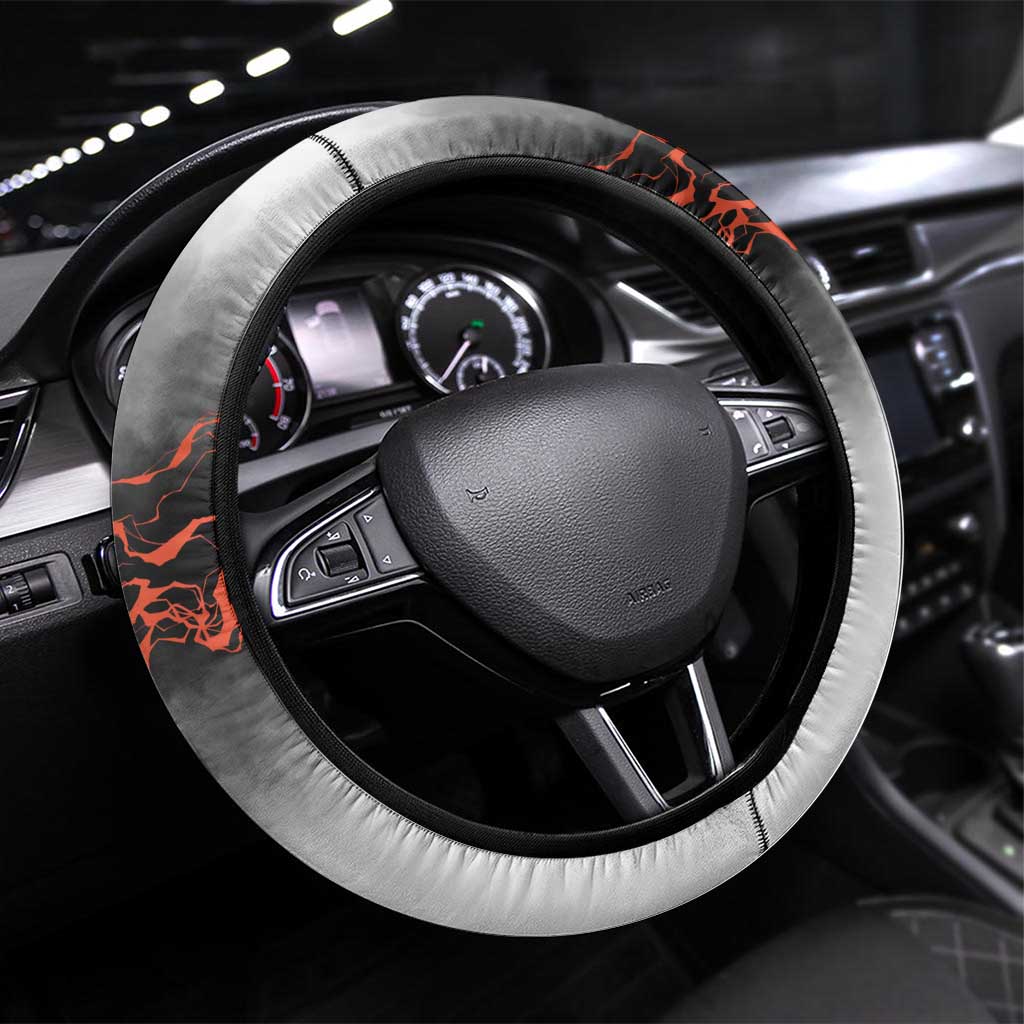 Black Dragon Bowling Steering Wheel Cover with Fiery Ball and Thunderstorm Lightning Pattern - Wonder Print Shop