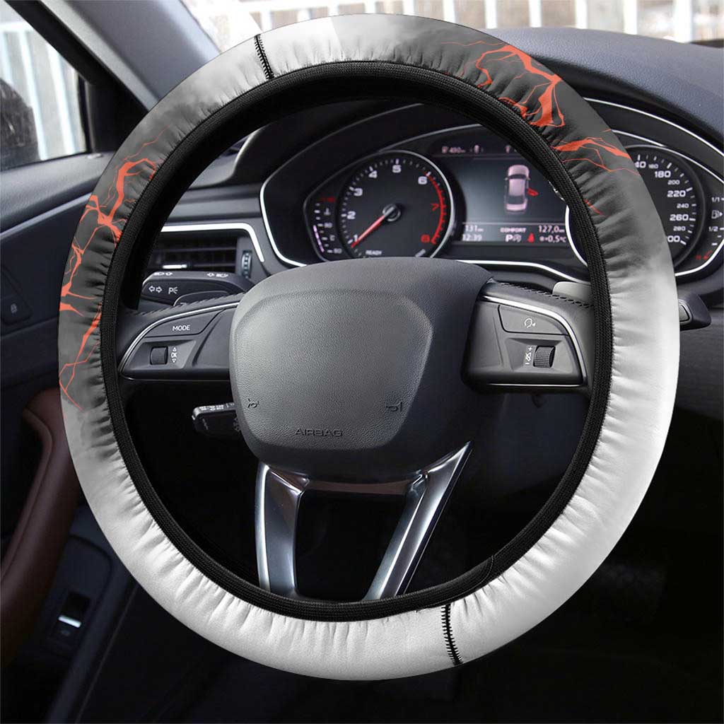 Black Dragon Bowling Steering Wheel Cover with Fiery Ball and Thunderstorm Lightning Pattern - Wonder Print Shop