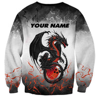 Custom Black Dragon Bowling Sweatshirt with Fiery Ball and Thunderstorm Lightning Pattern - Wonder Print Shop