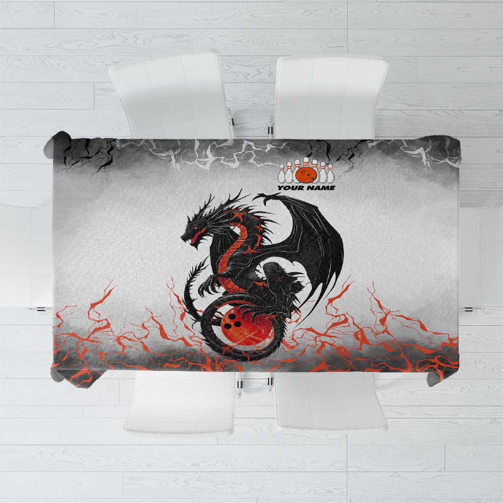 Custom Black Dragon Bowling Tablecloth with Fiery Ball and Thunderstorm Lightning Pattern - Wonder Print Shop