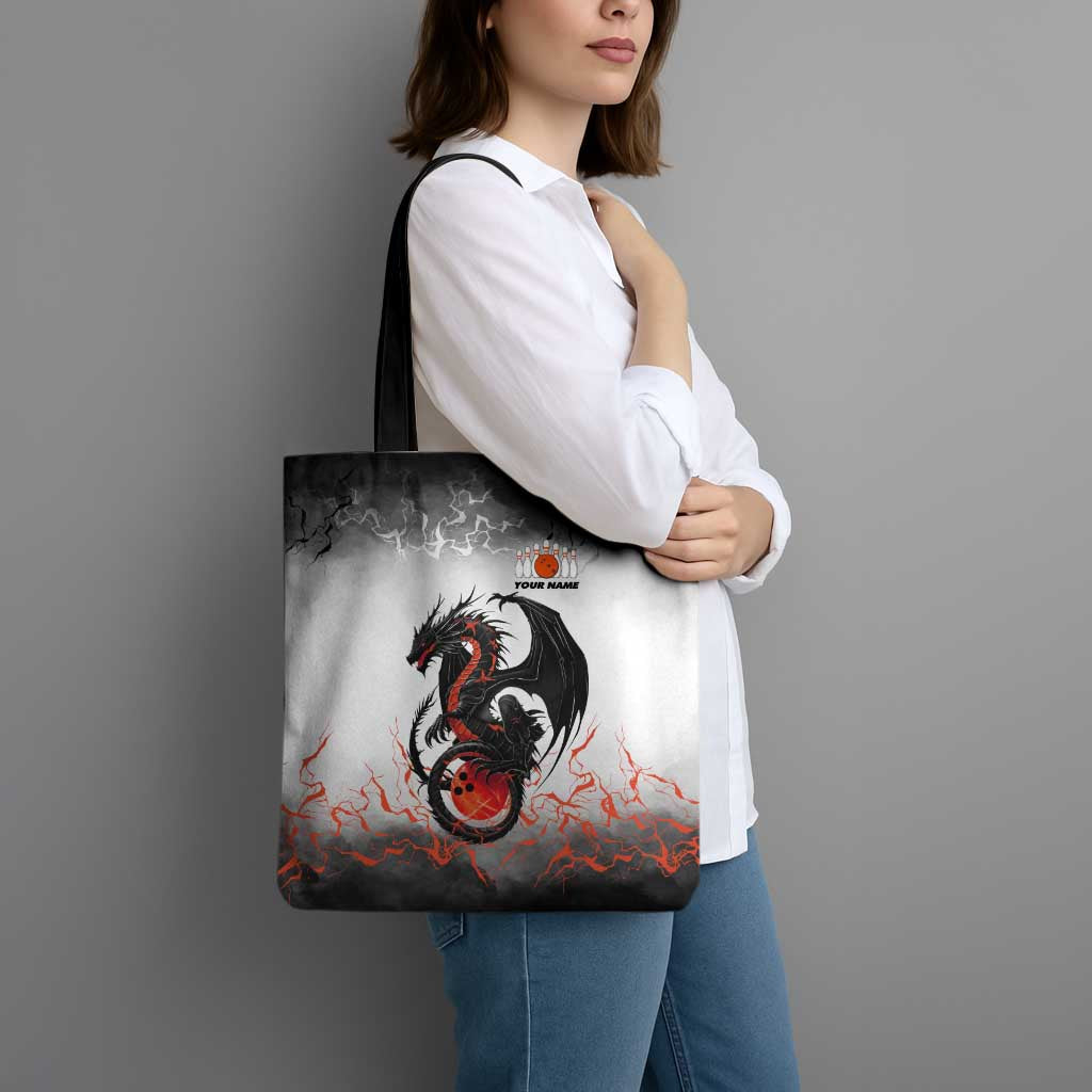 Custom Black Dragon Bowling Tote Bag with Fiery Ball and Thunderstorm Lightning Pattern - Wonder Print Shop