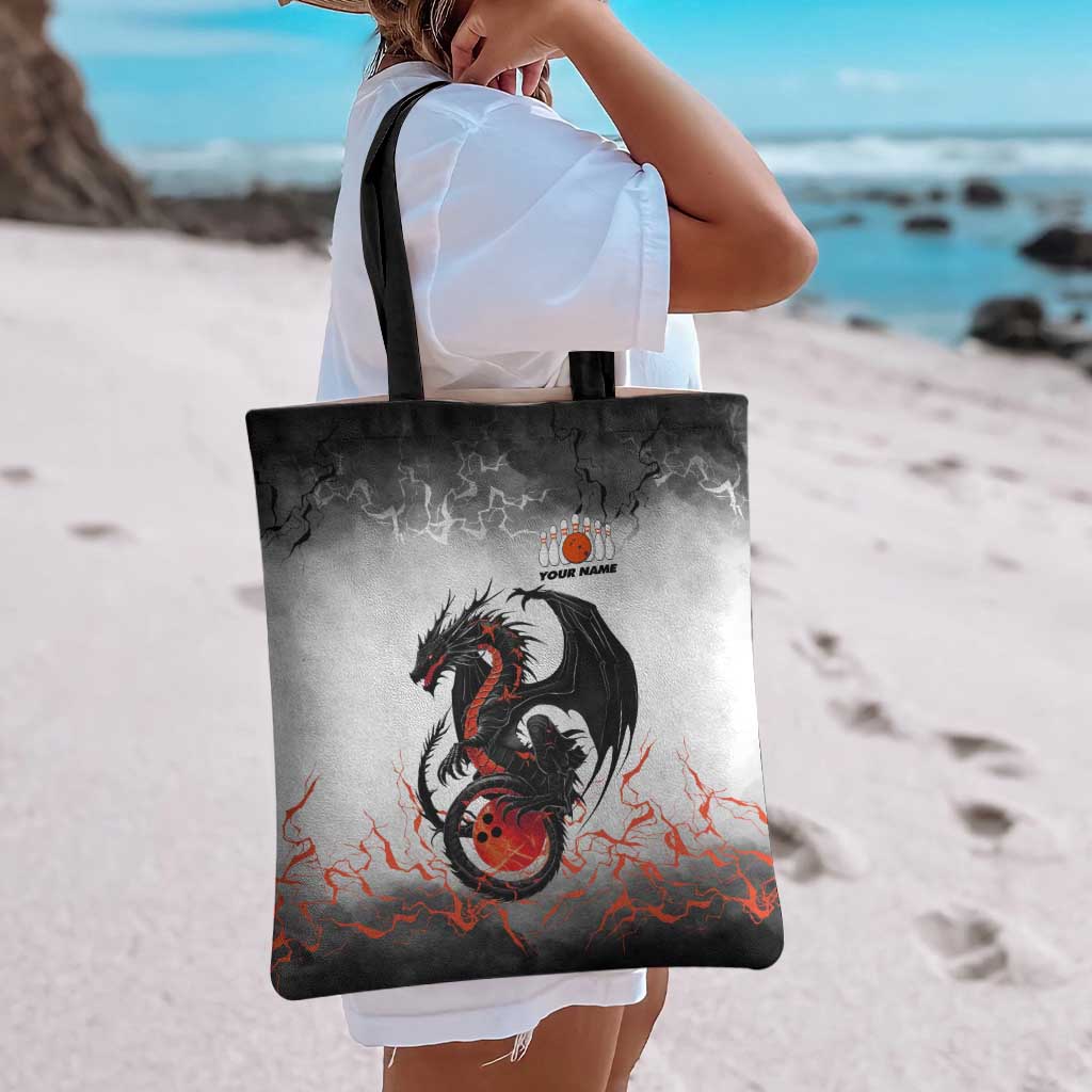 Custom Black Dragon Bowling Tote Bag with Fiery Ball and Thunderstorm Lightning Pattern - Wonder Print Shop