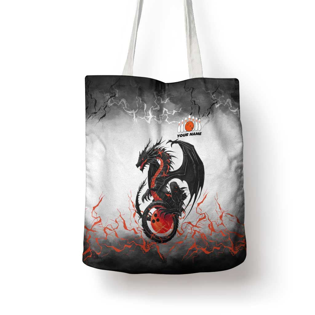 Custom Black Dragon Bowling Tote Bag with Fiery Ball and Thunderstorm Lightning Pattern - Wonder Print Shop
