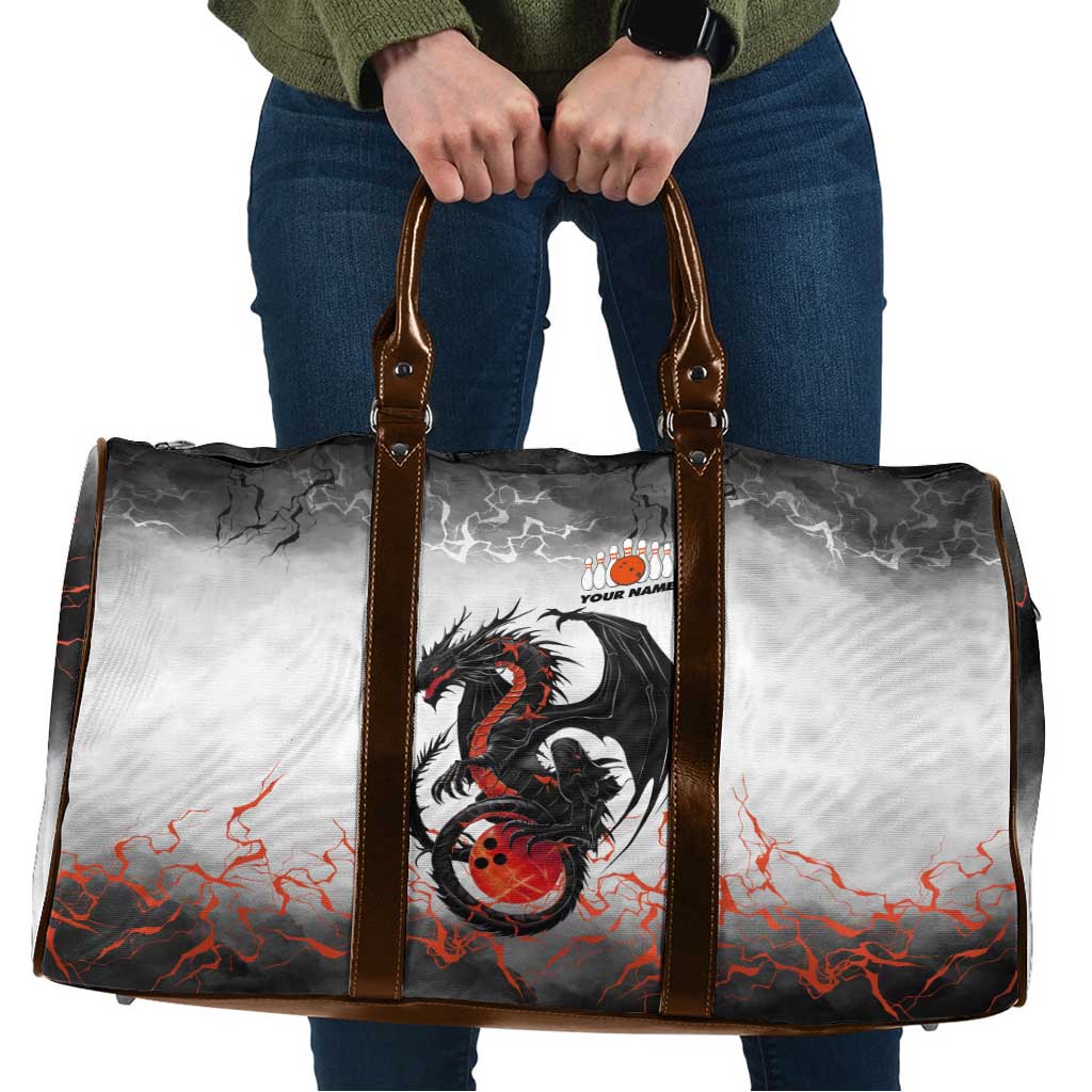 Custom Black Dragon Bowling Travel Bag with Fiery Ball and Thunderstorm Lightning Pattern - Wonder Print Shop