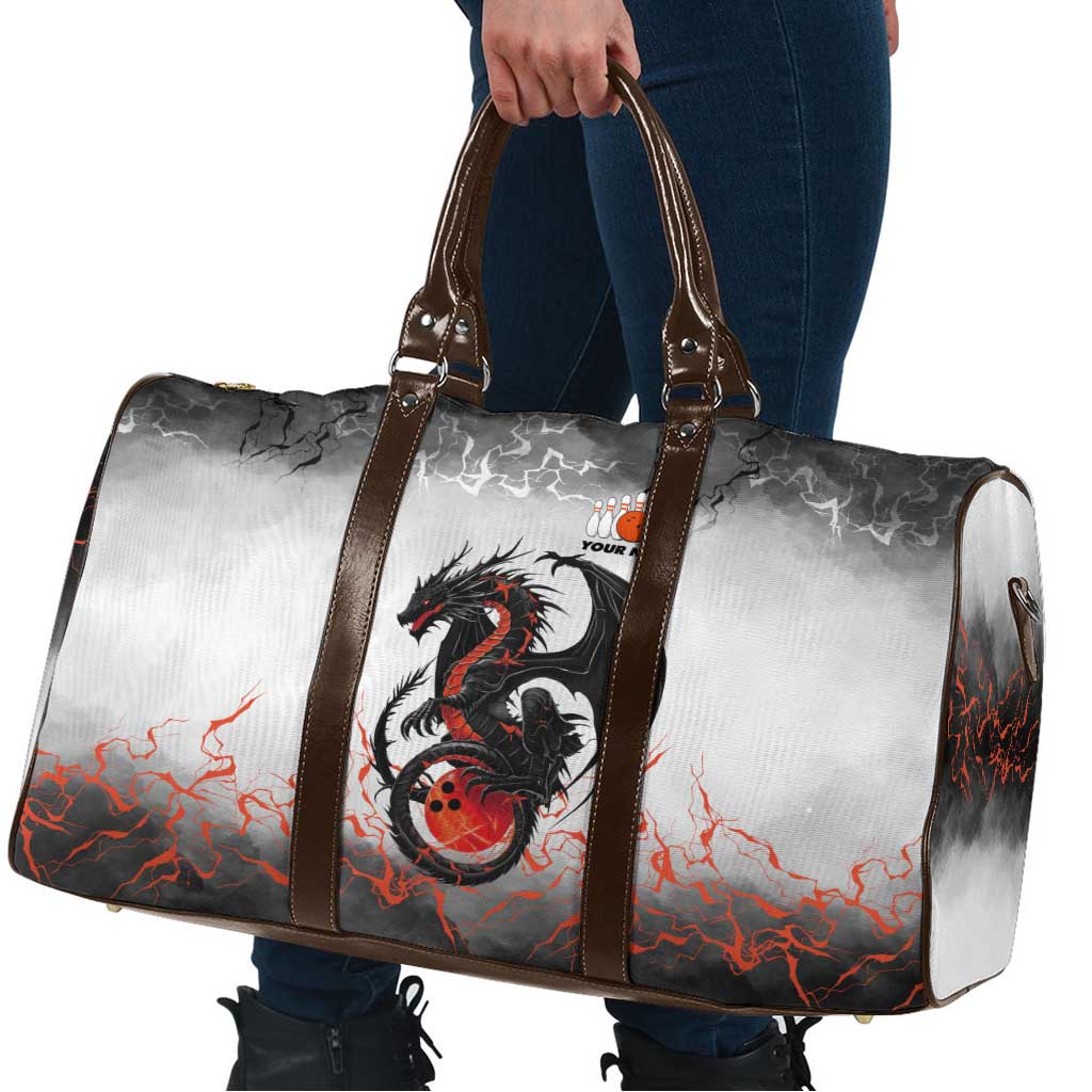 Custom Black Dragon Bowling Travel Bag with Fiery Ball and Thunderstorm Lightning Pattern - Wonder Print Shop