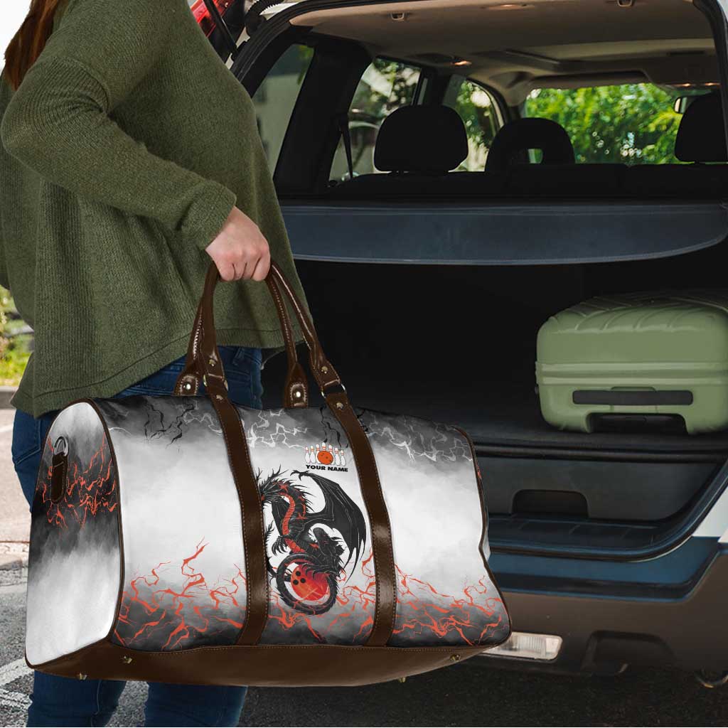 Custom Black Dragon Bowling Travel Bag with Fiery Ball and Thunderstorm Lightning Pattern - Wonder Print Shop
