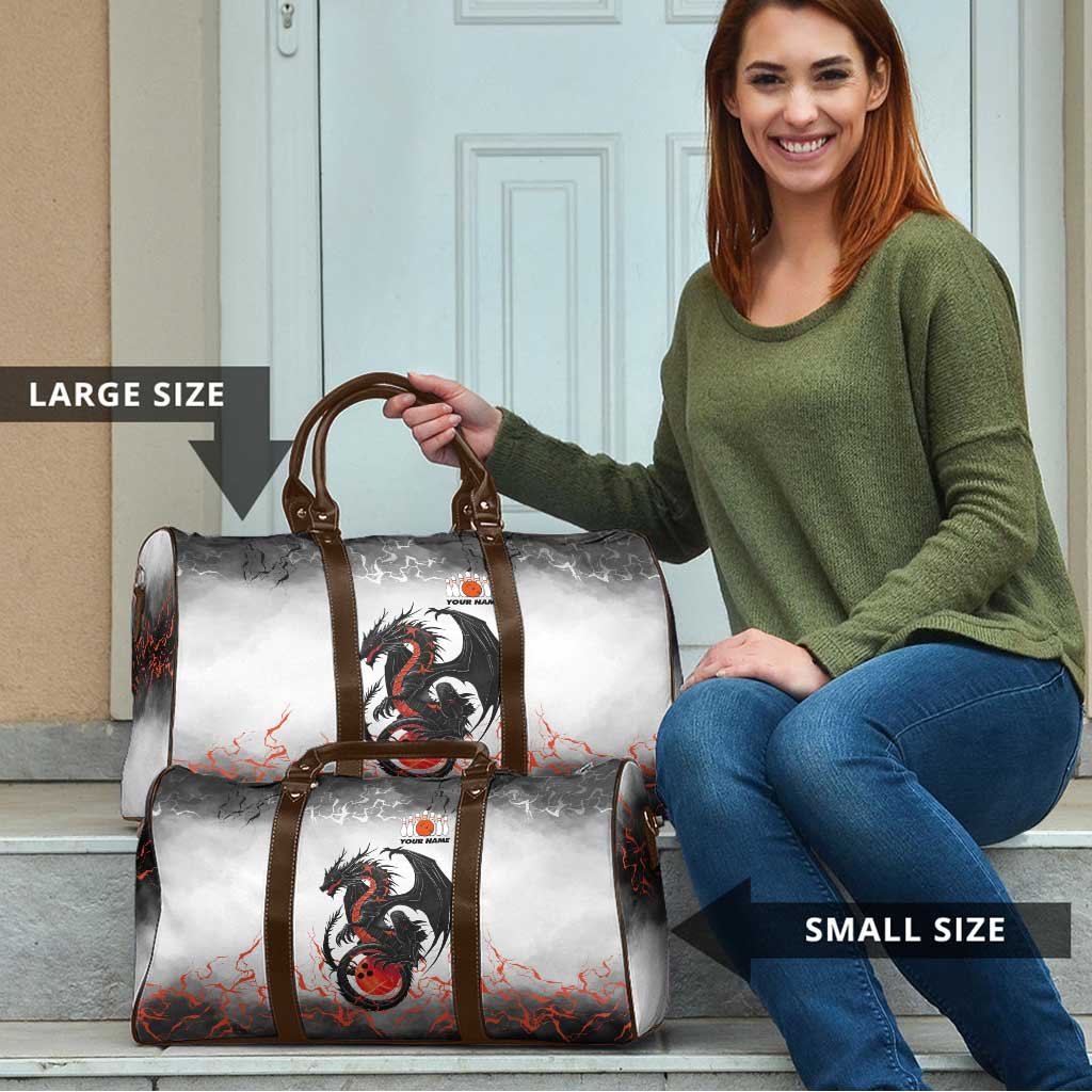 Custom Black Dragon Bowling Travel Bag with Fiery Ball and Thunderstorm Lightning Pattern - Wonder Print Shop