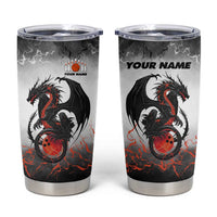 Custom Black Dragon Bowling Tumbler Cup with Fiery Ball and Thunderstorm Lightning Pattern - Wonder Print Shop