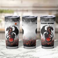 Custom Black Dragon Bowling Tumbler Cup with Fiery Ball and Thunderstorm Lightning Pattern - Wonder Print Shop
