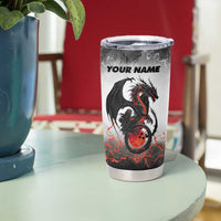 Custom Black Dragon Bowling Tumbler Cup with Fiery Ball and Thunderstorm Lightning Pattern - Wonder Print Shop