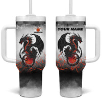 Custom Black Dragon Bowling Tumbler With Handle with Fiery Ball and Thunderstorm Lightning Pattern - Wonder Print Shop