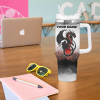 Custom Black Dragon Bowling Tumbler With Handle with Fiery Ball and Thunderstorm Lightning Pattern - Wonder Print Shop