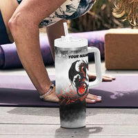 Custom Black Dragon Bowling Tumbler With Handle with Fiery Ball and Thunderstorm Lightning Pattern - Wonder Print Shop