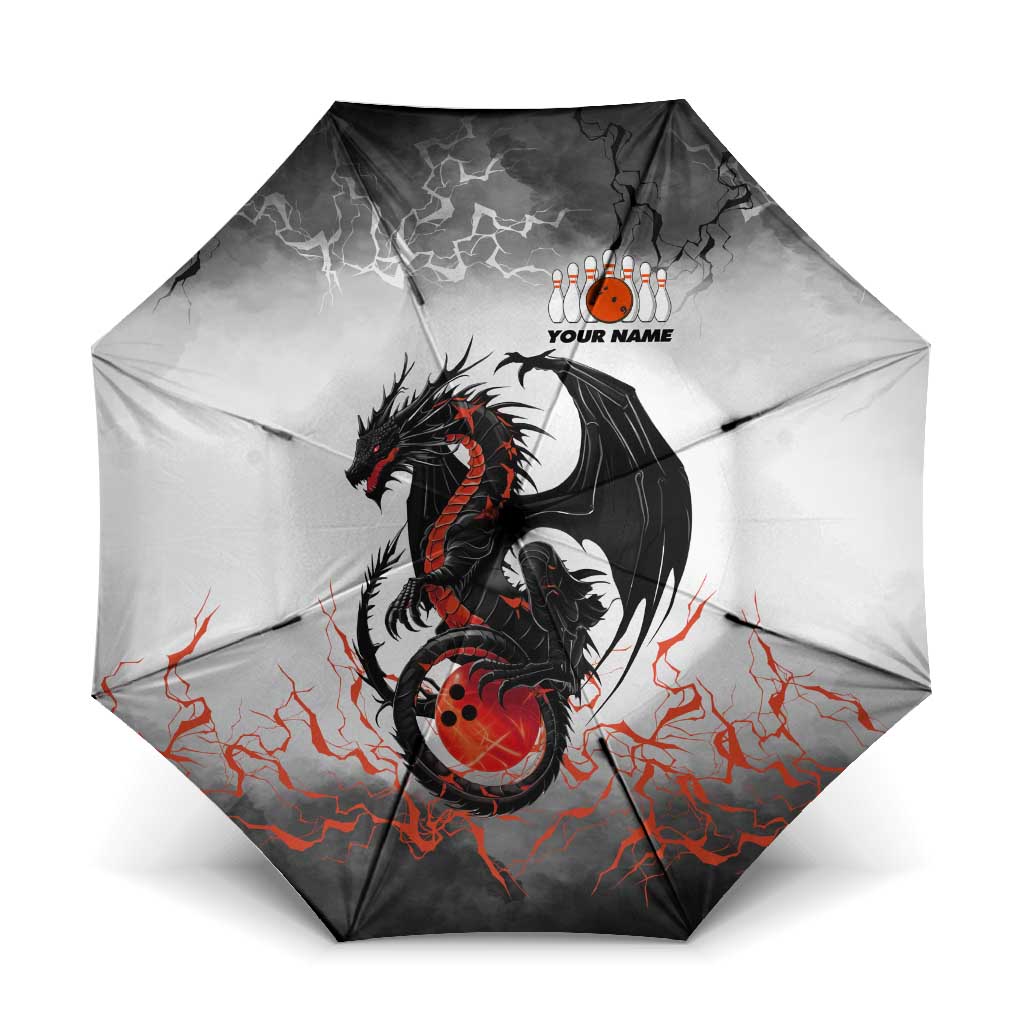 Custom Black Dragon Bowling Umbrella with Fiery Ball and Thunderstorm Lightning Pattern - Wonder Print Shop