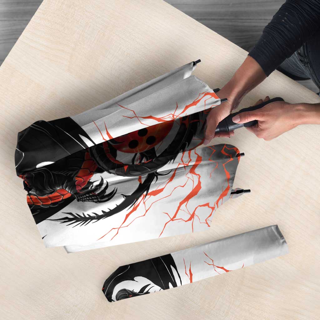 Custom Black Dragon Bowling Umbrella with Fiery Ball and Thunderstorm Lightning Pattern - Wonder Print Shop