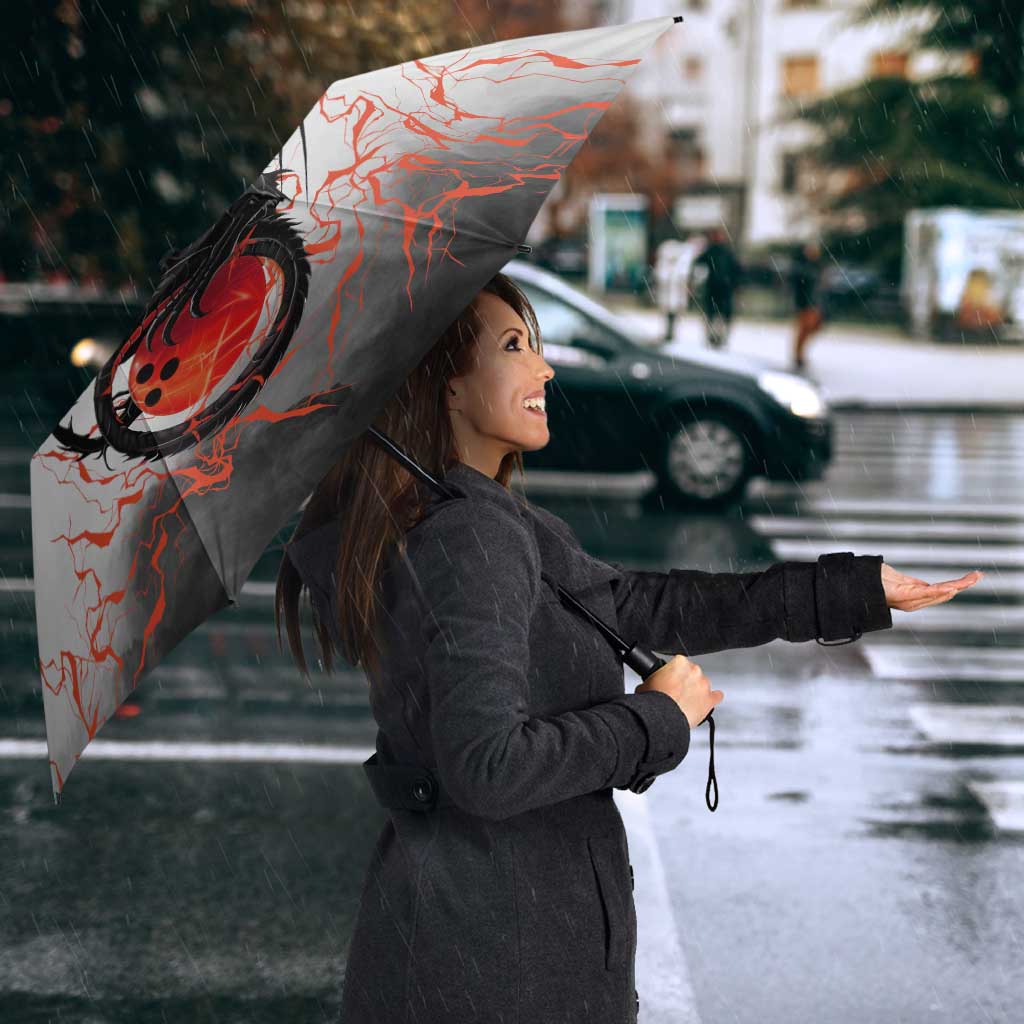 Custom Black Dragon Bowling Umbrella with Fiery Ball and Thunderstorm Lightning Pattern - Wonder Print Shop