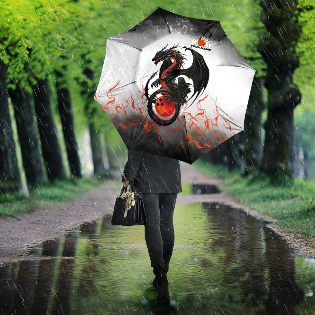 Custom Black Dragon Bowling Umbrella with Fiery Ball and Thunderstorm Lightning Pattern - Wonder Print Shop