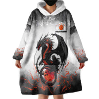 Custom Black Dragon Bowling Wearable Blanket Hoodie with Fiery Ball and Thunderstorm Lightning Pattern - Wonder Print Shop