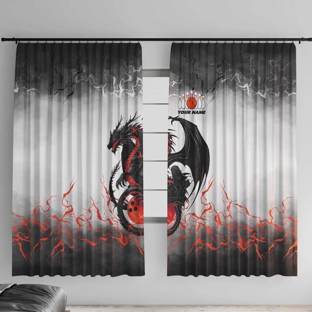 Custom Black Dragon Bowling Window Curtain with Fiery Ball and Thunderstorm Lightning Pattern - Wonder Print Shop