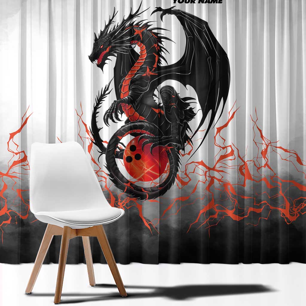 Custom Black Dragon Bowling Window Curtain with Fiery Ball and Thunderstorm Lightning Pattern - Wonder Print Shop
