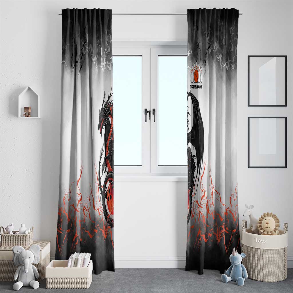 Custom Black Dragon Bowling Window Curtain with Fiery Ball and Thunderstorm Lightning Pattern - Wonder Print Shop