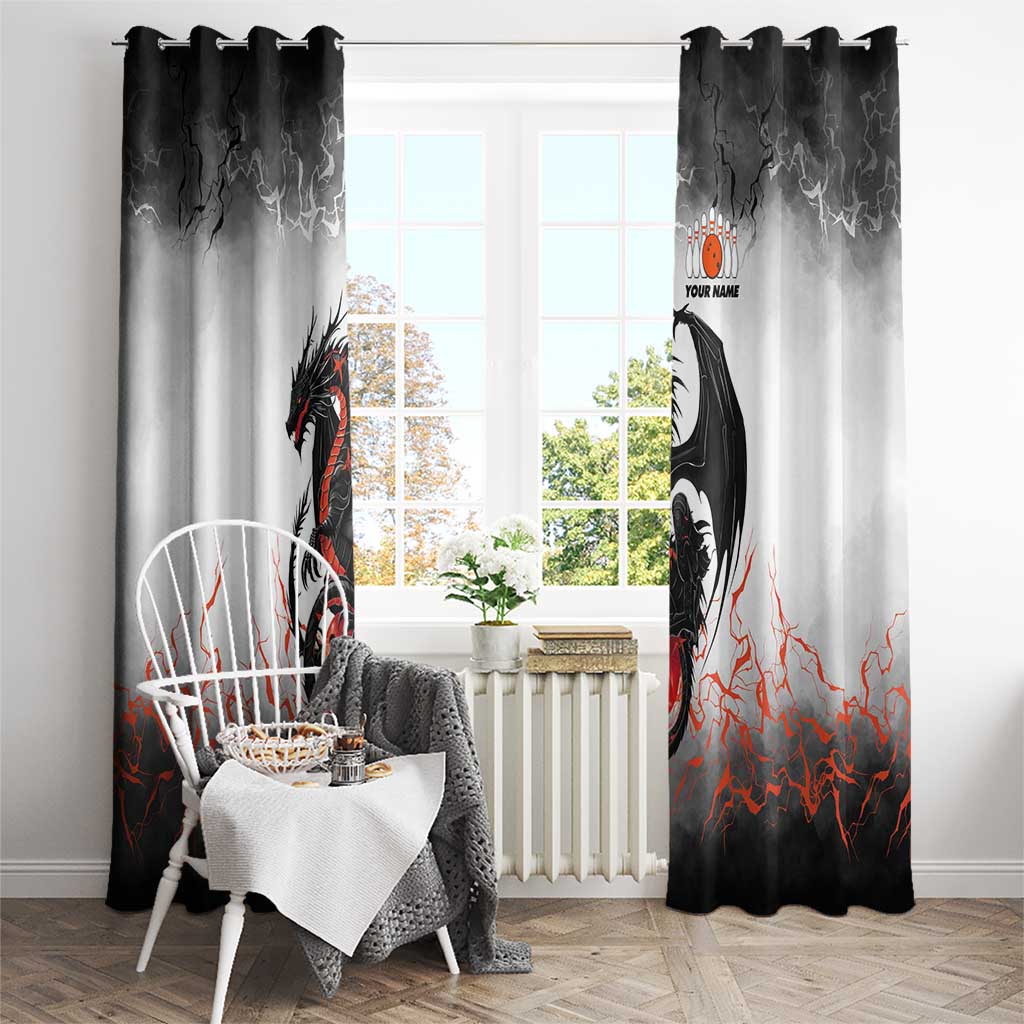 Custom Black Dragon Bowling Window Curtain with Fiery Ball and Thunderstorm Lightning Pattern - Wonder Print Shop