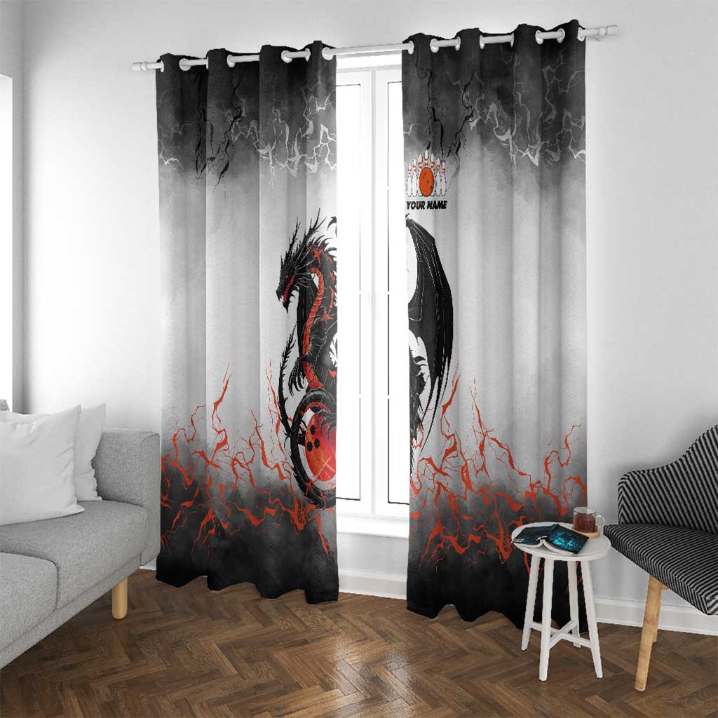Custom Black Dragon Bowling Window Curtain with Fiery Ball and Thunderstorm Lightning Pattern - Wonder Print Shop