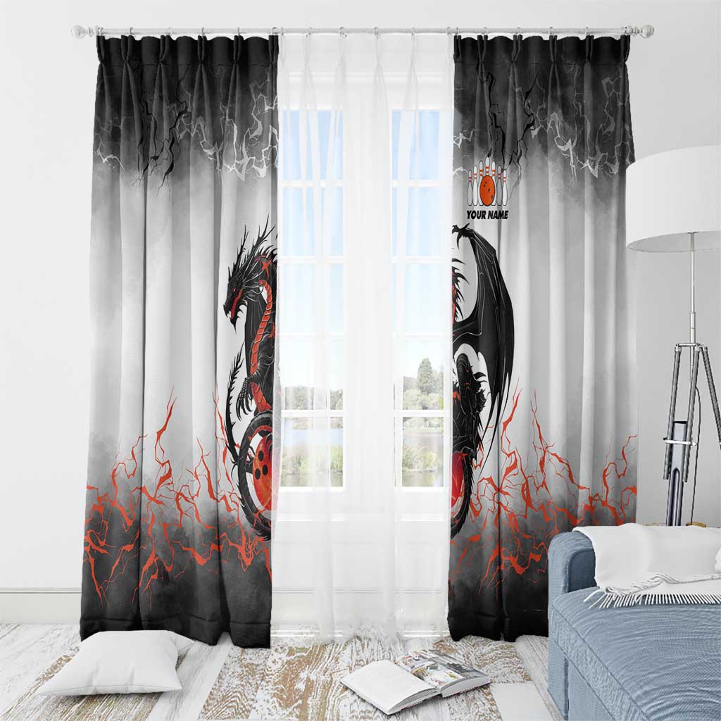 Custom Black Dragon Bowling Window Curtain with Fiery Ball and Thunderstorm Lightning Pattern - Wonder Print Shop