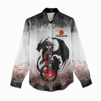Custom Black Dragon Bowling Women Casual Shirt with Fiery Ball and Thunderstorm Lightning Pattern - Wonder Print Shop