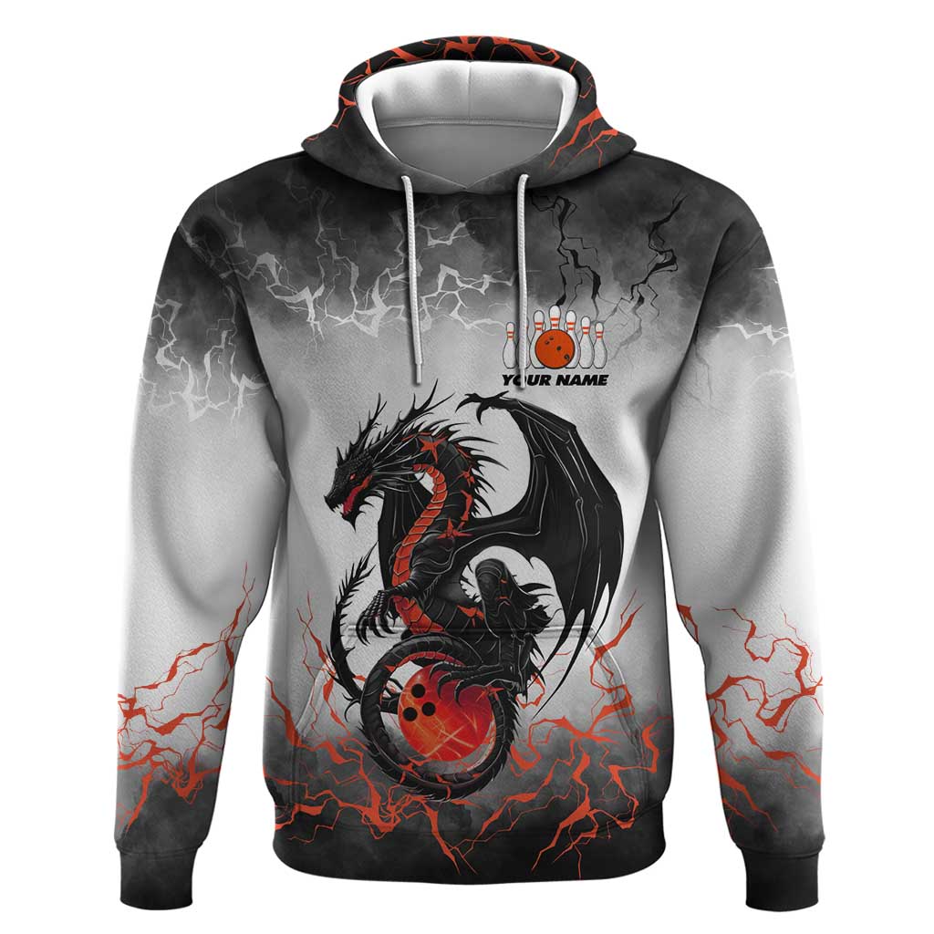 Custom Black Dragon Bowling Zip Hoodie with Fiery Ball and Thunderstorm Lightning Pattern - Wonder Print Shop