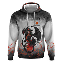Custom Black Dragon Bowling Zip Hoodie with Fiery Ball and Thunderstorm Lightning Pattern - Wonder Print Shop