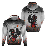 Custom Black Dragon Bowling Zip Hoodie with Fiery Ball and Thunderstorm Lightning Pattern - Wonder Print Shop