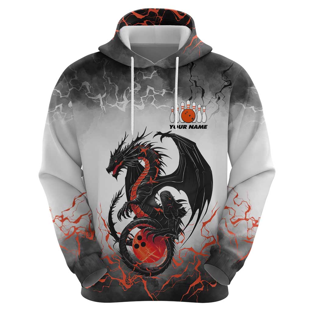Custom Black Dragon Bowling Zip Hoodie with Fiery Ball and Thunderstorm Lightning Pattern - Wonder Print Shop