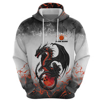Custom Black Dragon Bowling Zip Hoodie with Fiery Ball and Thunderstorm Lightning Pattern - Wonder Print Shop