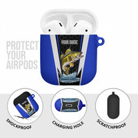 Custom Walleye Fishing AirPods Case with Jumping Fish Splash and Blue Black Hexagon Pattern - Wonder Print Shop