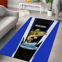 Custom Walleye Fishing Area Rug with Jumping Fish Splash and Blue Black Hexagon Pattern - Wonder Print Shop