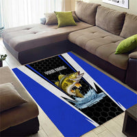 Custom Walleye Fishing Area Rug with Jumping Fish Splash and Blue Black Hexagon Pattern - Wonder Print Shop