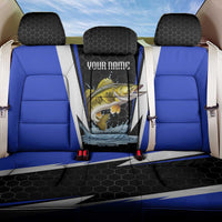 Custom Walleye Fishing Back Car Seat Cover with Jumping Fish Splash and Blue Black Hexagon Pattern - Wonder Print Shop