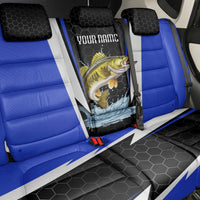 Custom Walleye Fishing Back Car Seat Cover with Jumping Fish Splash and Blue Black Hexagon Pattern - Wonder Print Shop