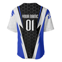 Custom Walleye Fishing Baseball Jersey with Jumping Fish Splash and Blue Black Hexagon Pattern - Wonder Print Shop