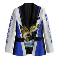 Custom Walleye Fishing Blazer with Jumping Fish Splash and Blue Black Hexagon Pattern - Wonder Print Shop