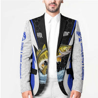 Custom Walleye Fishing Blazer with Jumping Fish Splash and Blue Black Hexagon Pattern - Wonder Print Shop