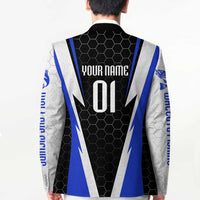 Custom Walleye Fishing Blazer with Jumping Fish Splash and Blue Black Hexagon Pattern - Wonder Print Shop